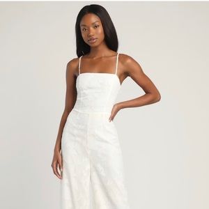 Flower Up Ivory Sleeveless Lace-Up Wide-Leg Jumpsuit